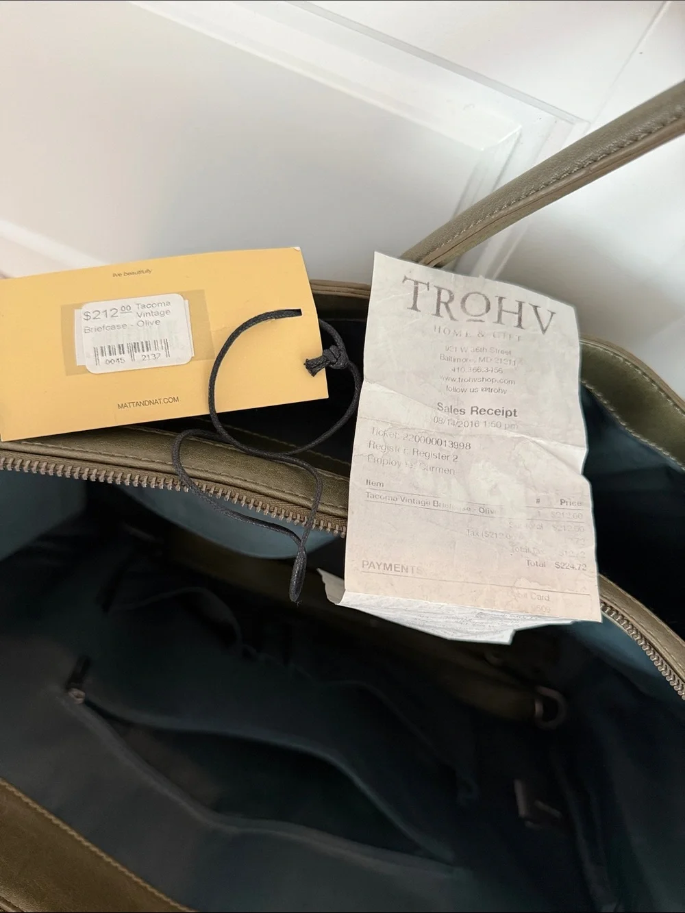 Matt & Nat Olive Green Vegan Leather Briefcase Tote